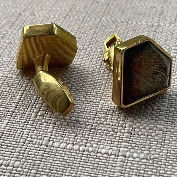 Men Cufflinks Brown Stone Accent Gold Tone Men Dress Shirt Cuff Stud Jewelry New - Picture 8 of 8